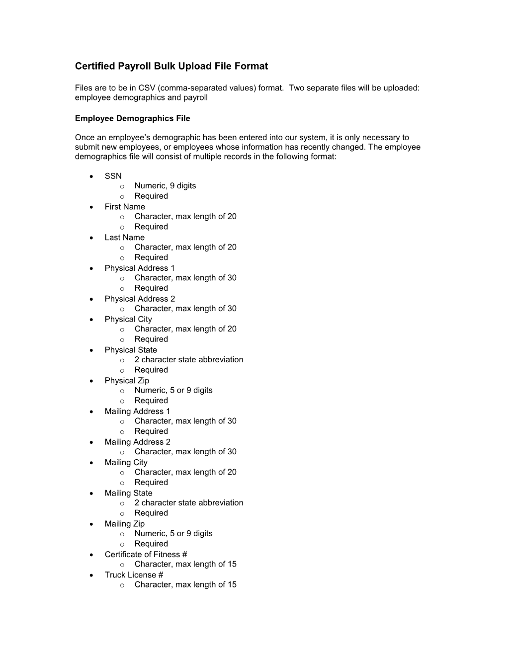 Certified Payroll Bulk Upload File Format