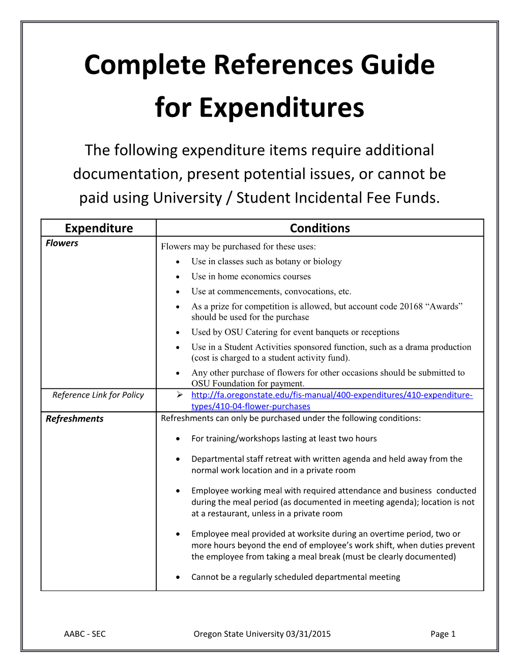 Complete References Guide for Expenditures