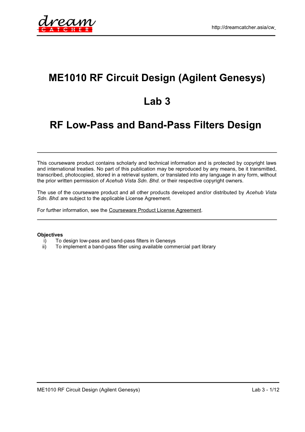 ME1010 RF Circuit Design (Agilent Genesys)