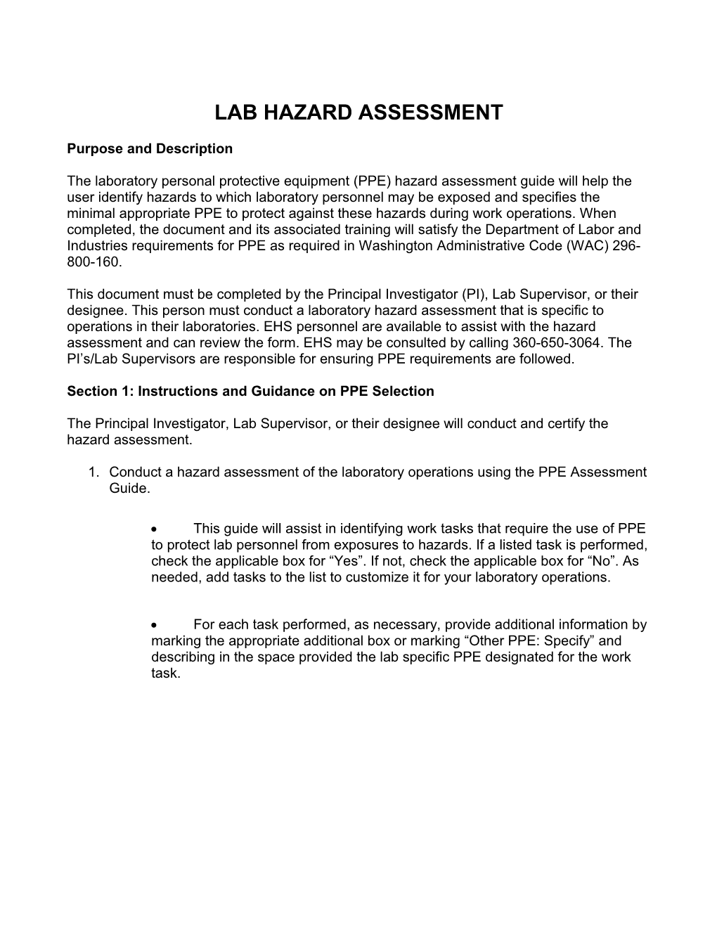 Lab Hazard Assessment