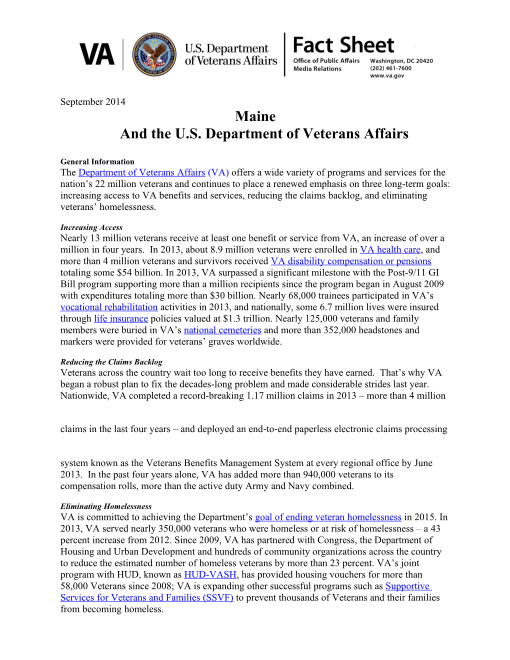 Maineand the U.S. Department of Veterans Affairs