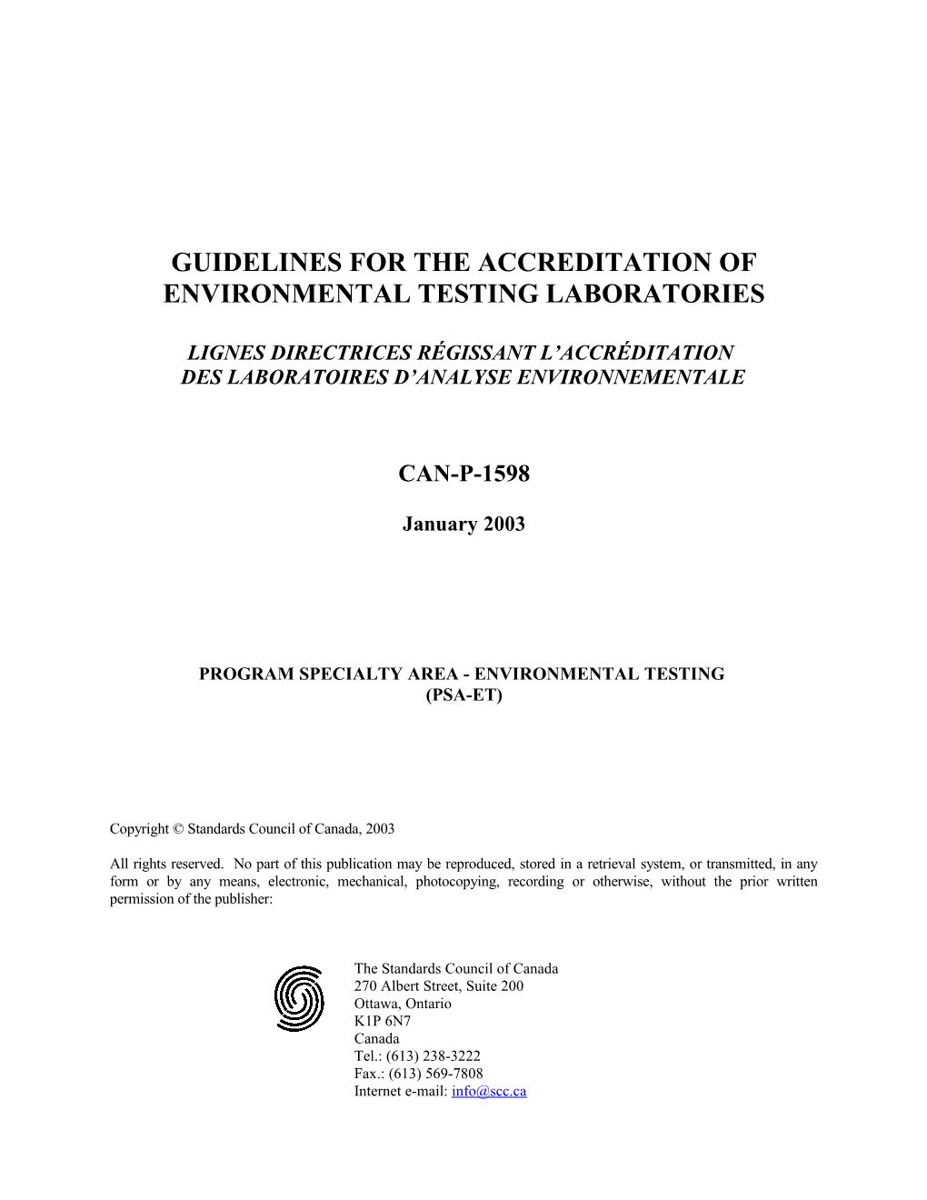 Guidelines for the Accreditation of Environmental Testing Laboratories