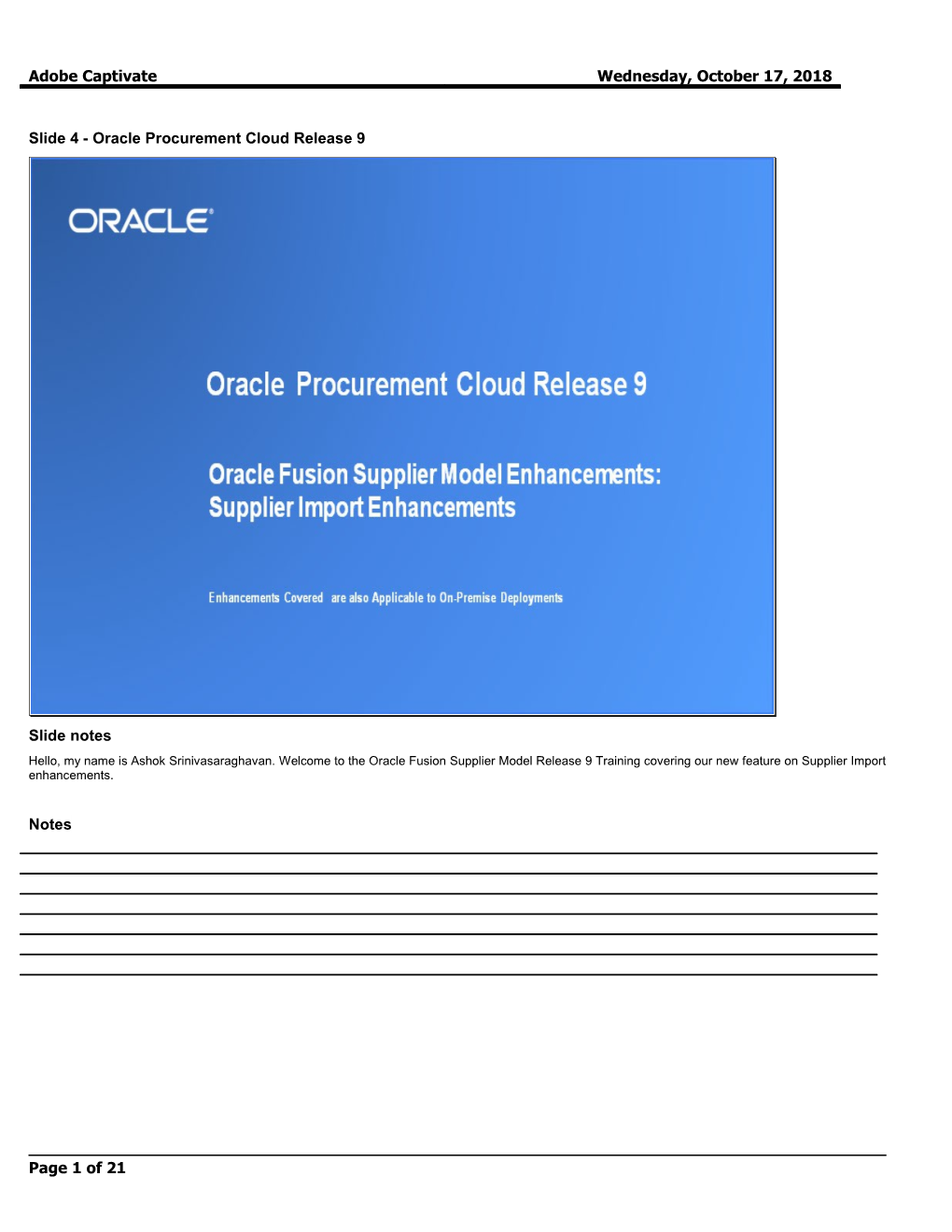 Slide 4 - Oracle Procurement Cloud Release 9
