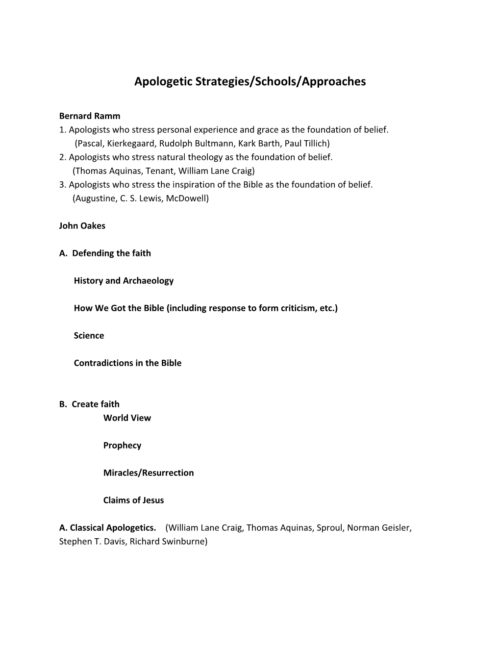 Apologetic Strategies/Schools/Approaches