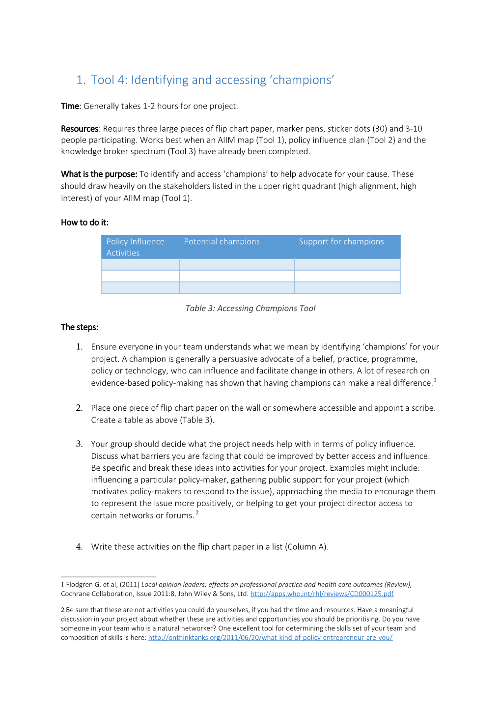 Tool 4: Identifying and Accessing Champions