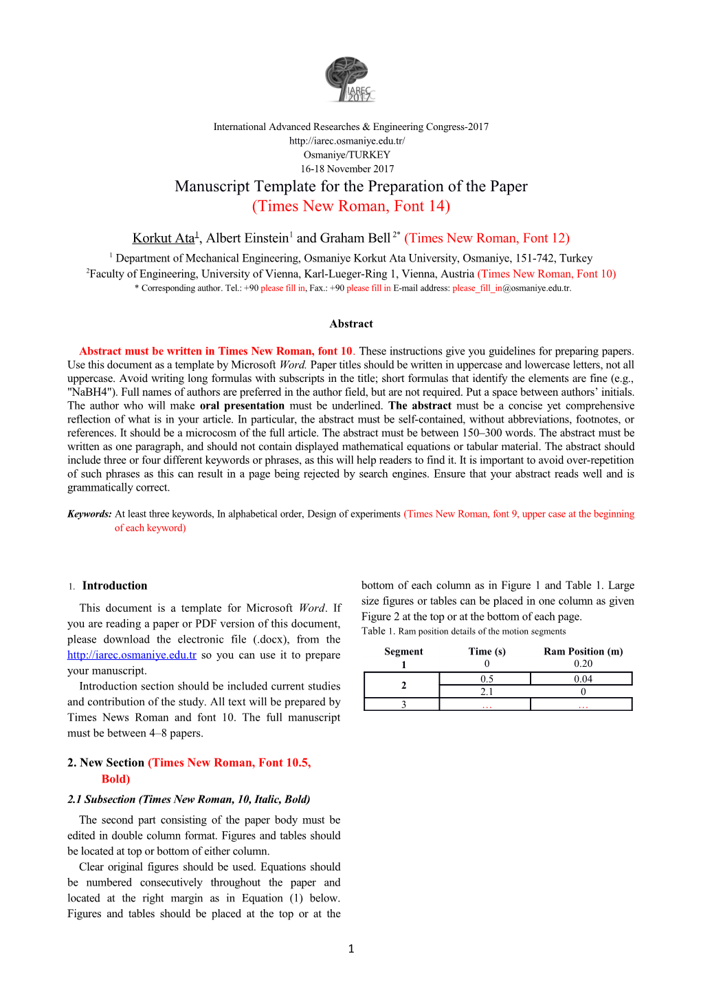 Manuscript Template for the Preparation of the Paper