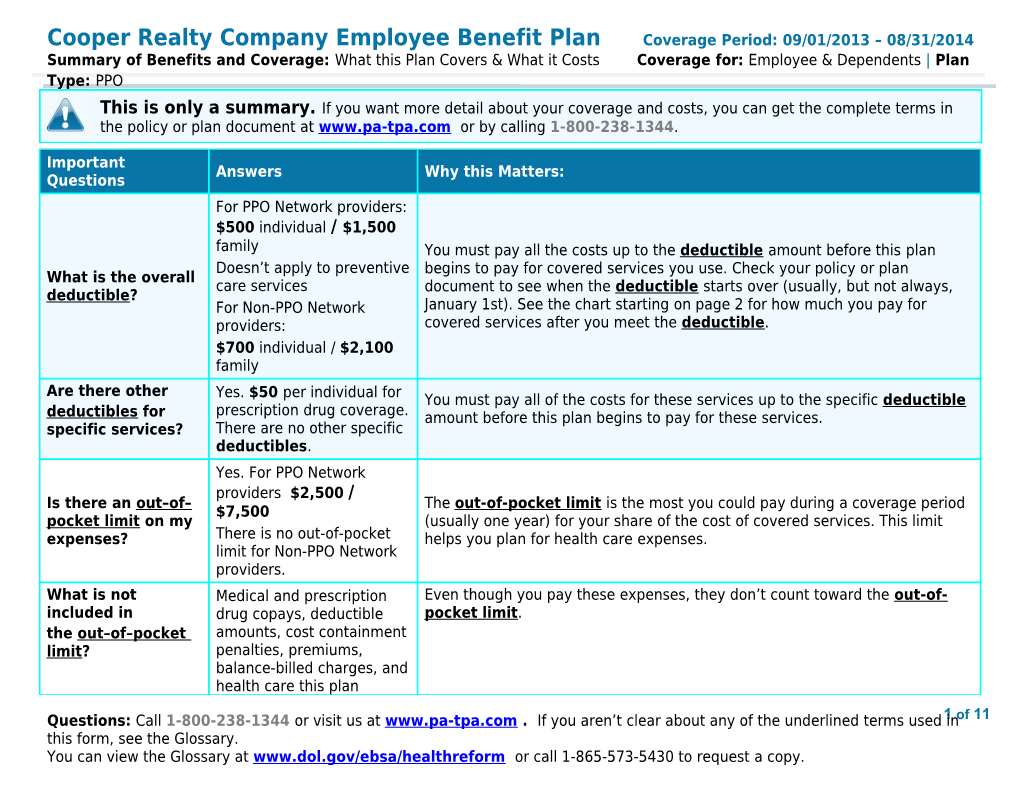 Cooper Realty Company Employee Benefit Plancoverage Period: 09/01/2013 08/31/2014