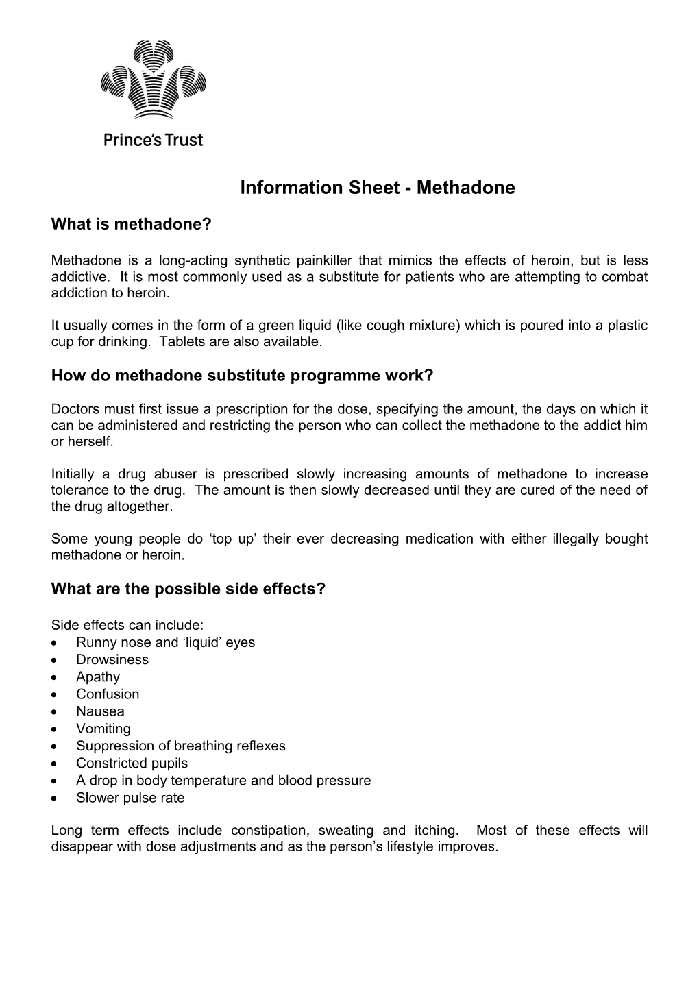 Information Sheet - Methadone