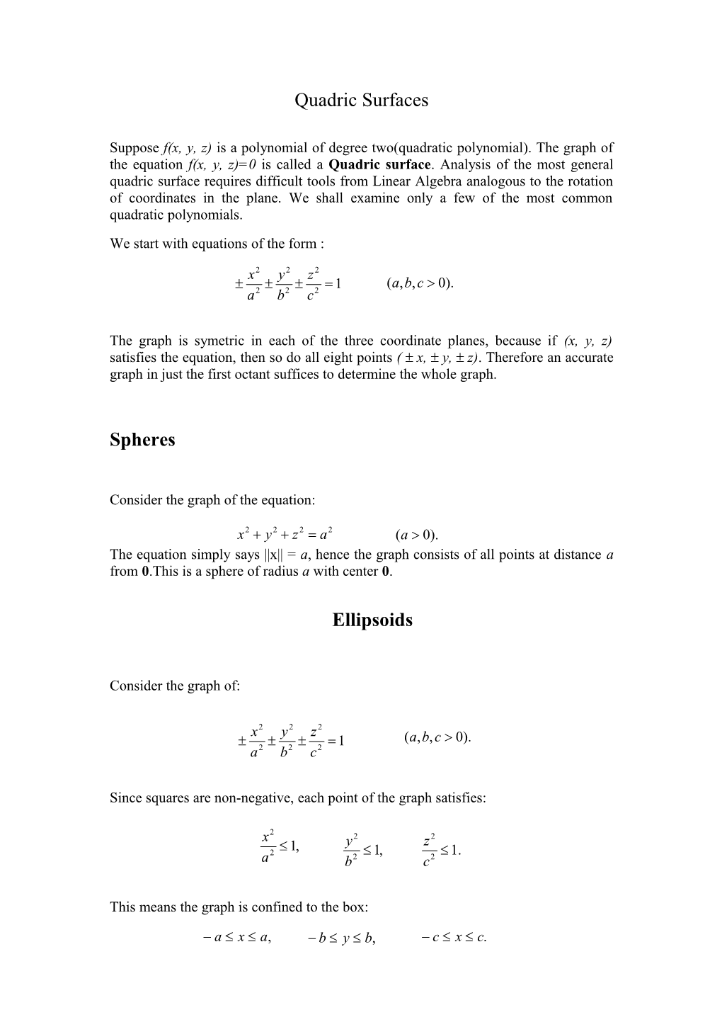 Quadric Surfaces