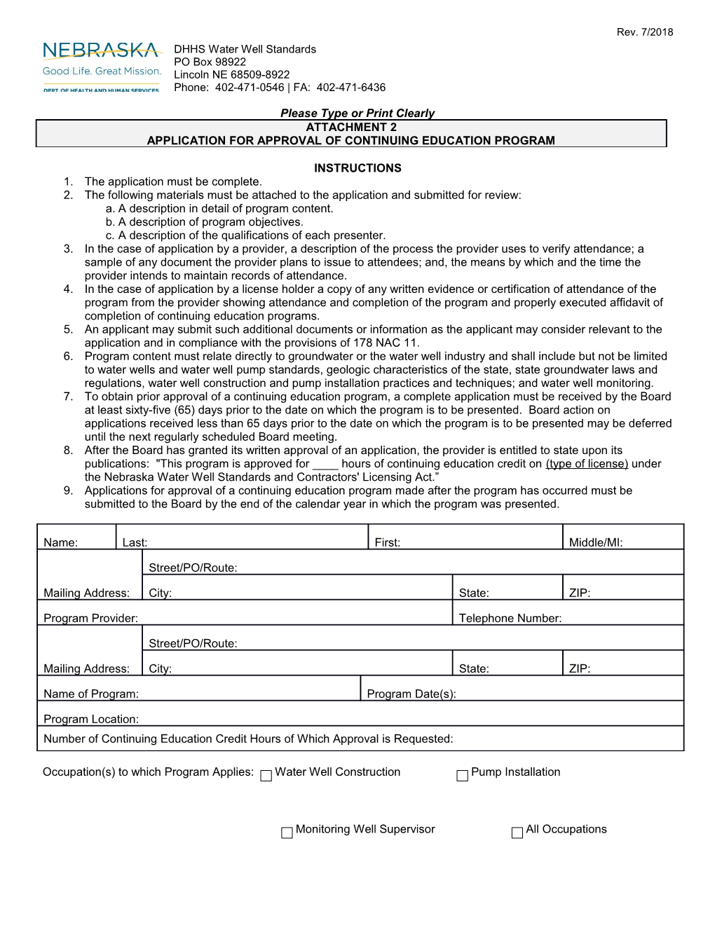 Application for Approval of Continuing Education Program