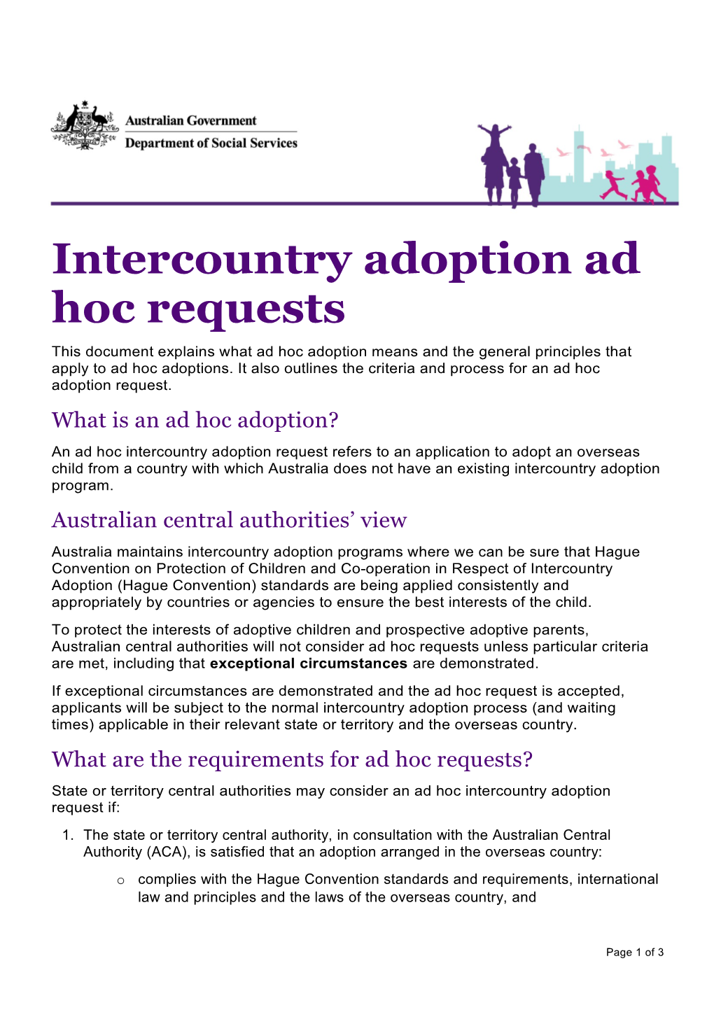 Intercountry Adoption Ad Hoc Requests