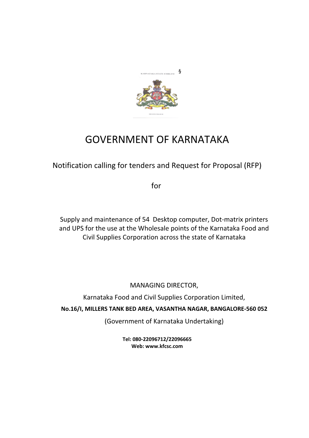 Notification Calling for Tenders and Request for Proposal (RFP)