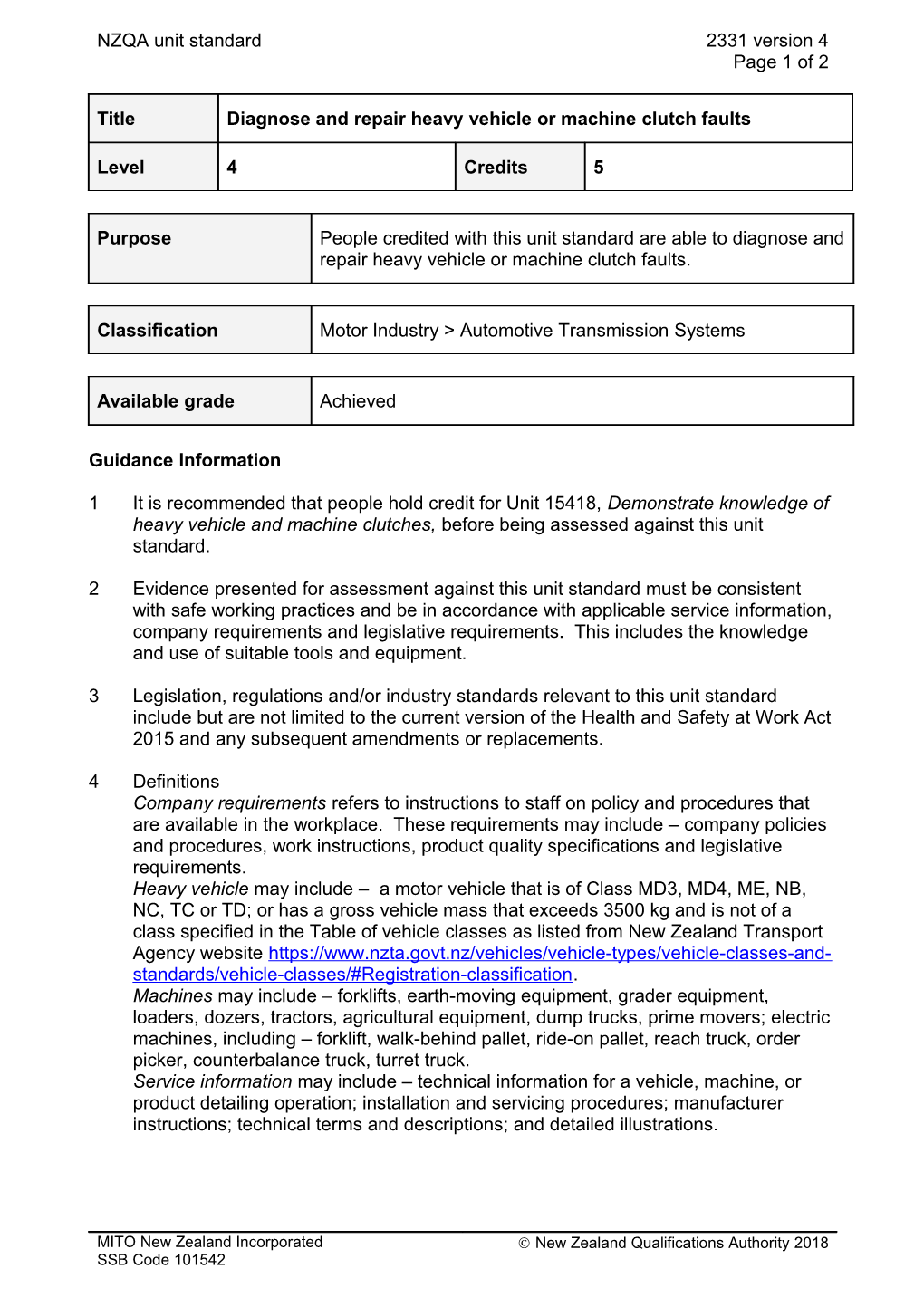 2331 Diagnose and Repair Heavy Vehicle Or Machine Clutch Faults