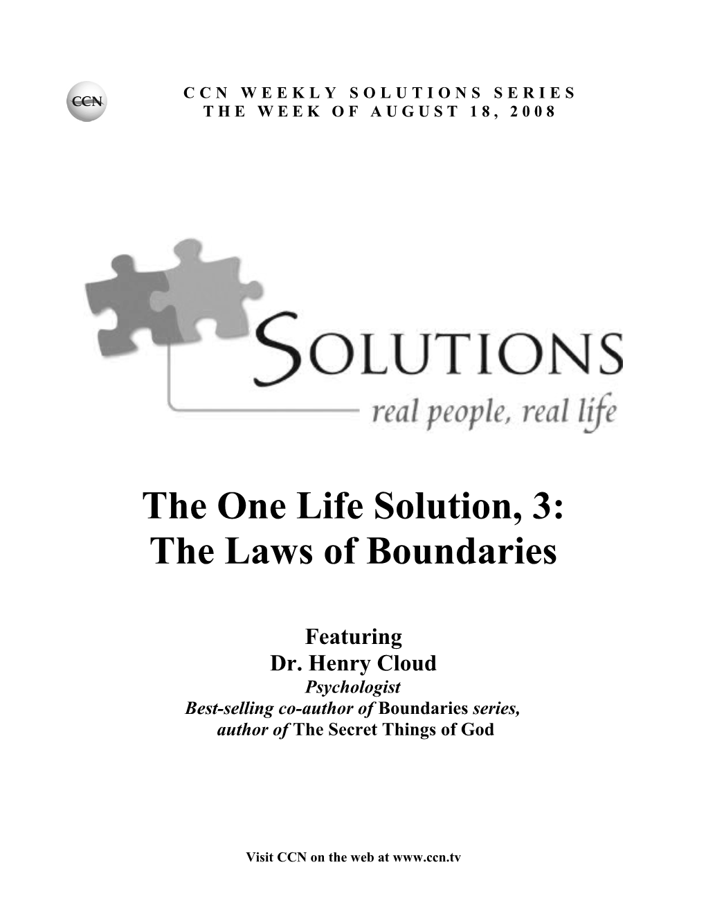 Ccnsolutions: the One Life Solution, 3: the Laws of Boundariespage 1