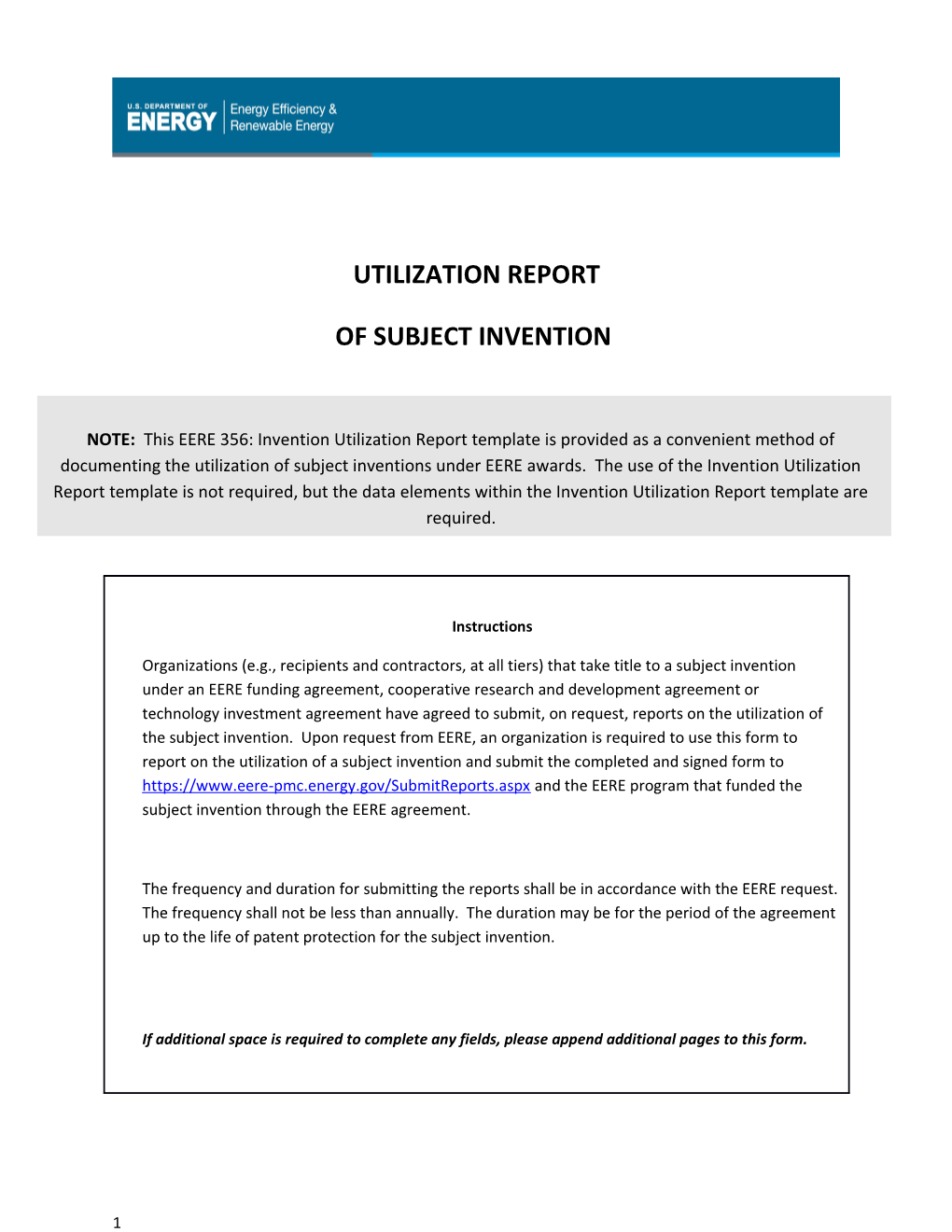 Invention Utilization Report, EERE 356