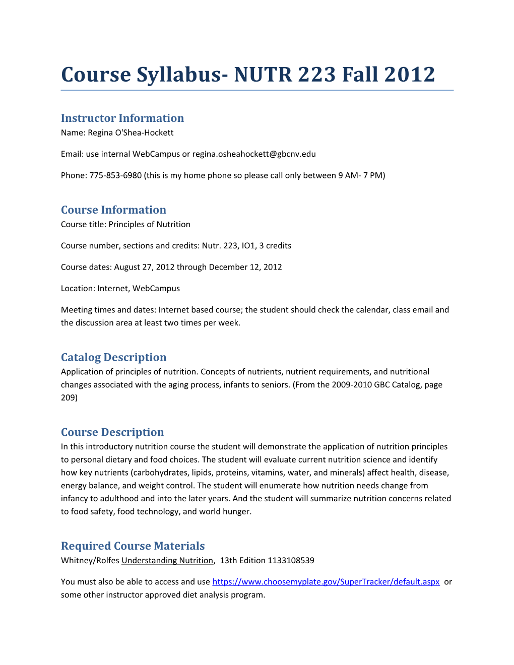 Course Syllabus- NUTR 223 Fall 2012