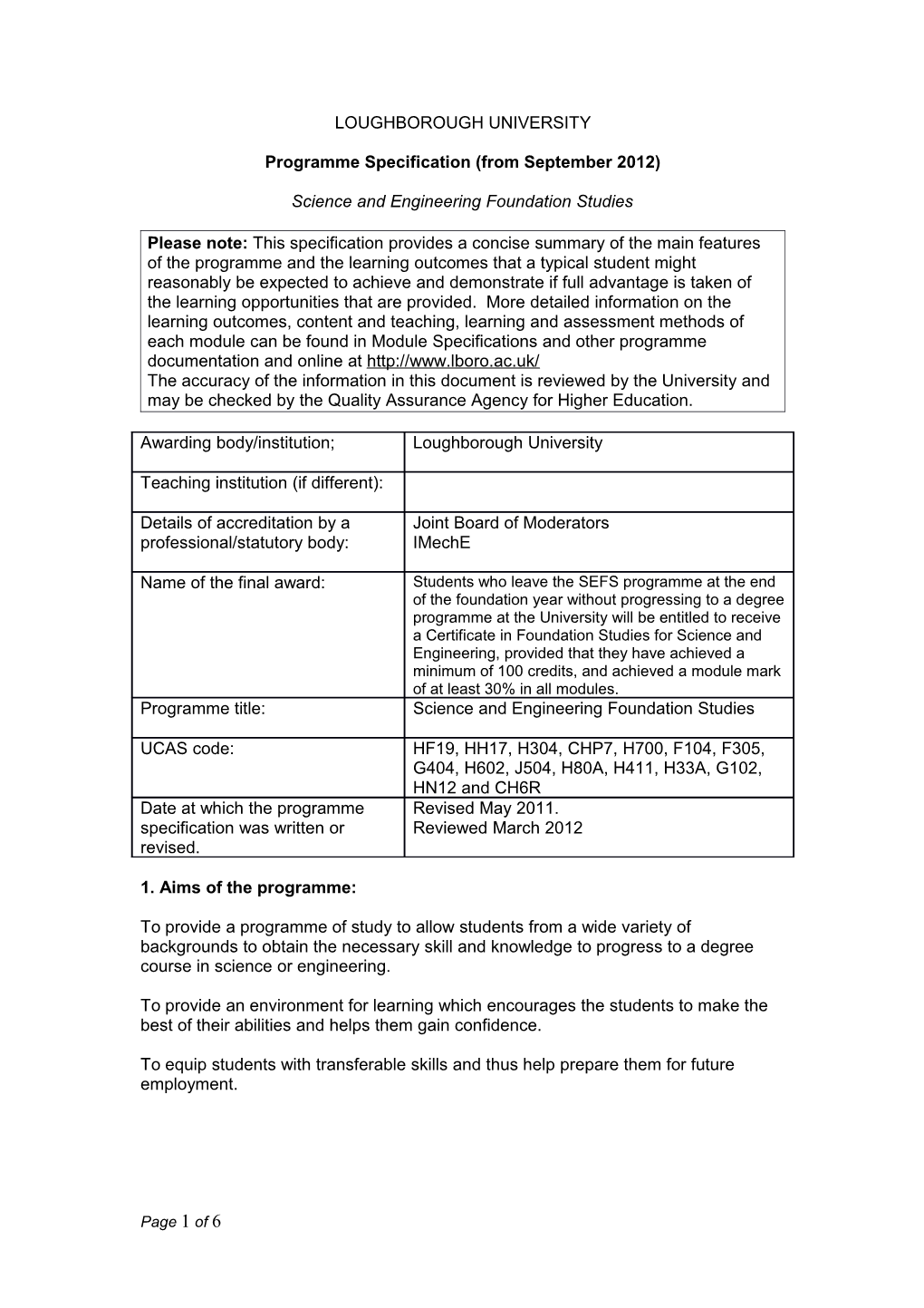 Programme Specification (From September 2012)