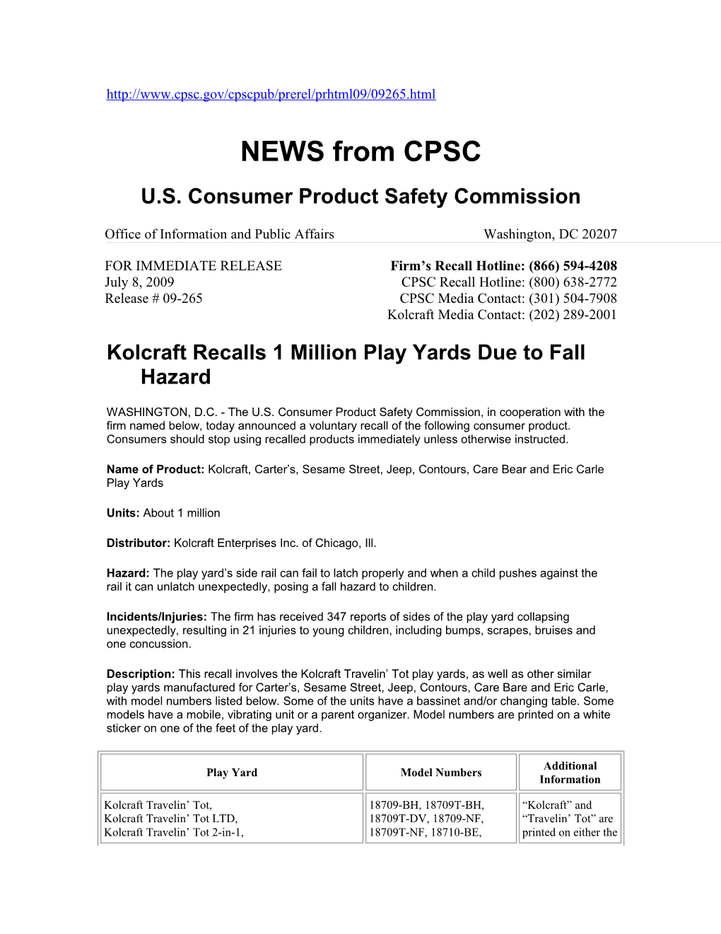 Kolcraft Recalls 1 Million Play Yards Due to Fall Hazard