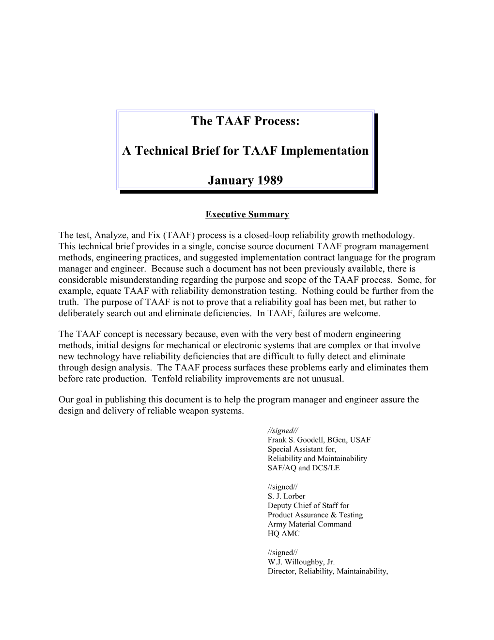 The TAAF Process: a Technical Brief for TAAF Implementation