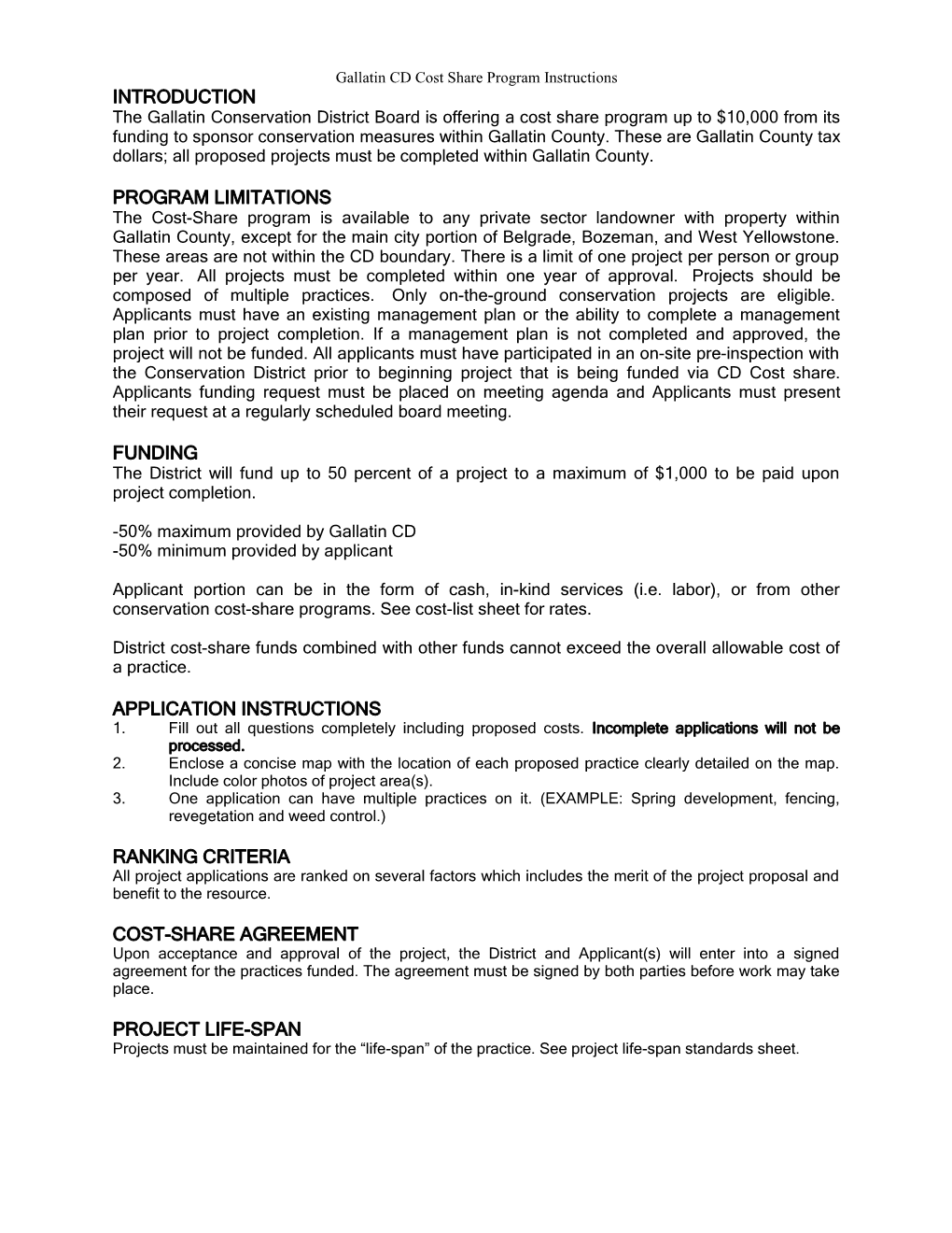 Gallatin CD Cost Share Program Instructions