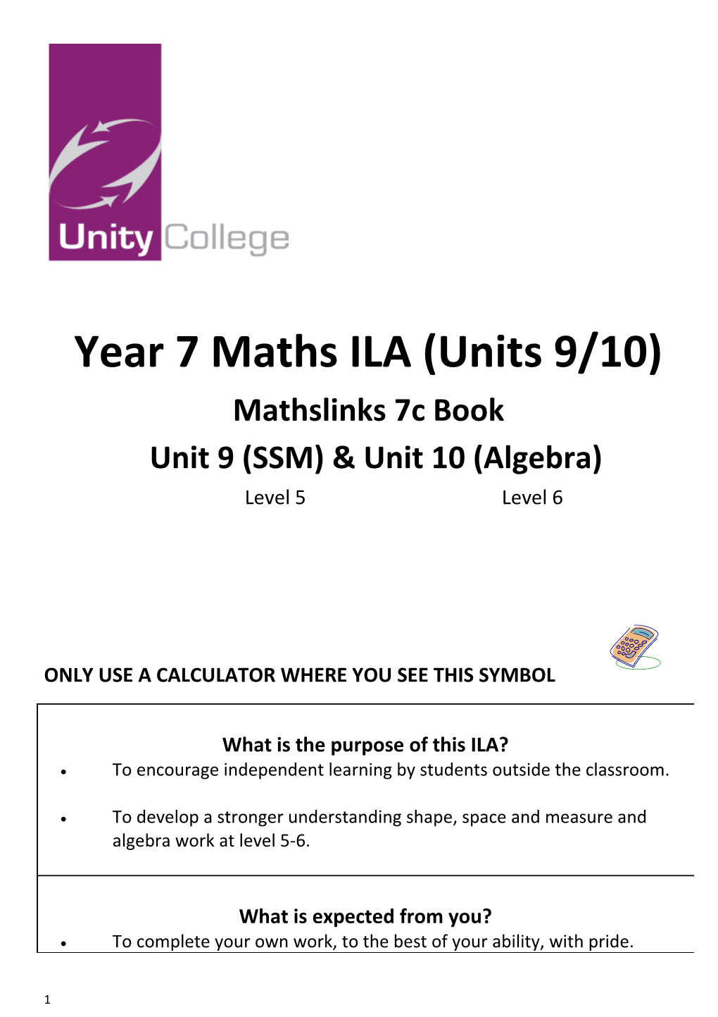 Year 7Maths ILA (Units 9/10)