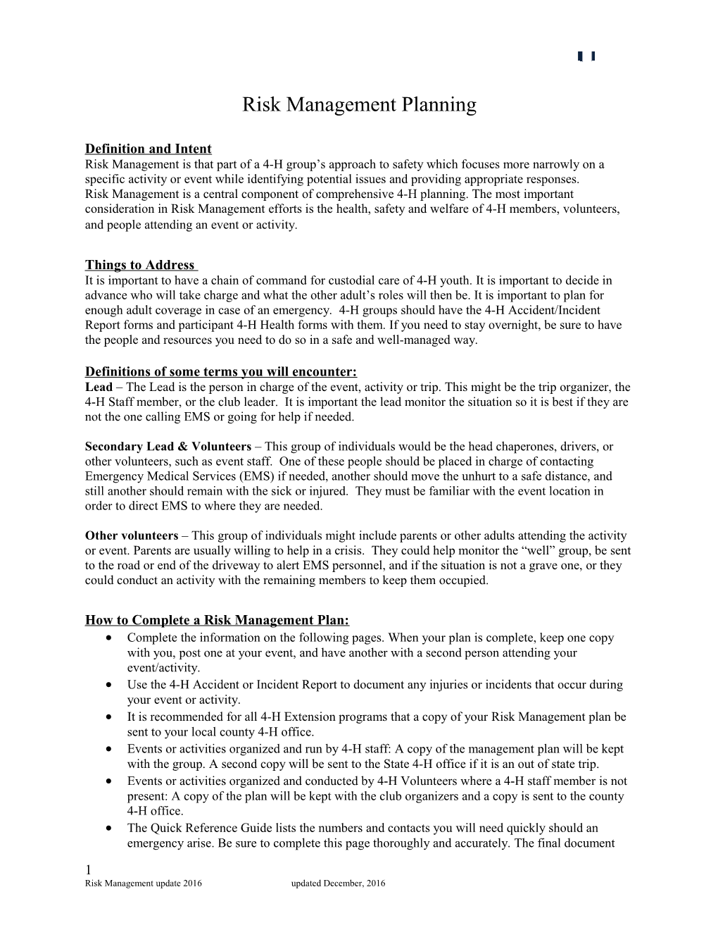 4-H Crisis & Risk Management