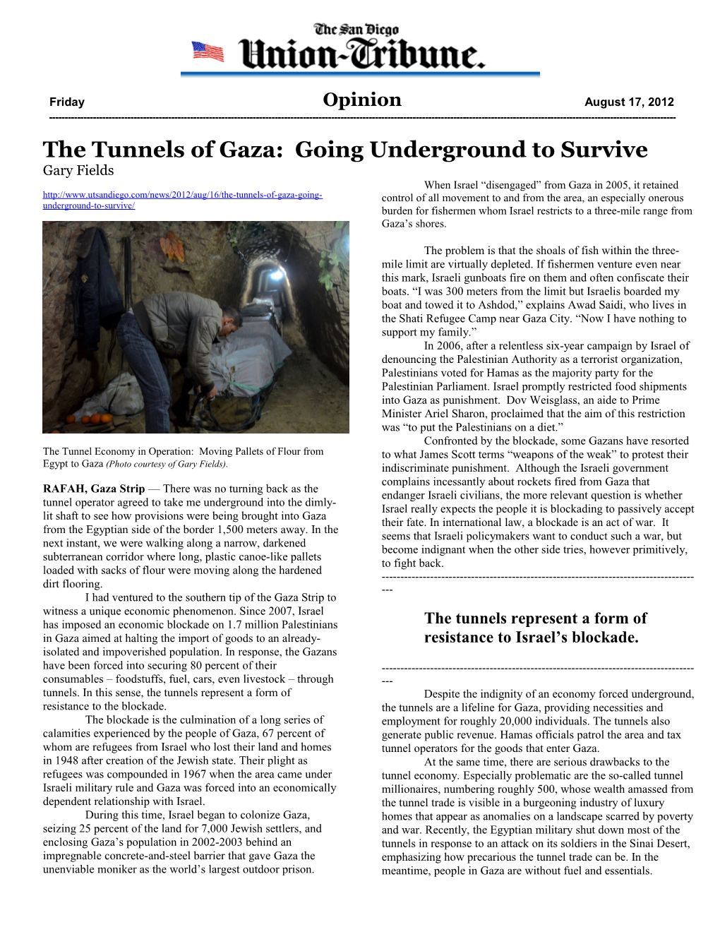 The Tunnels of Gaza: Going Underground to Survive