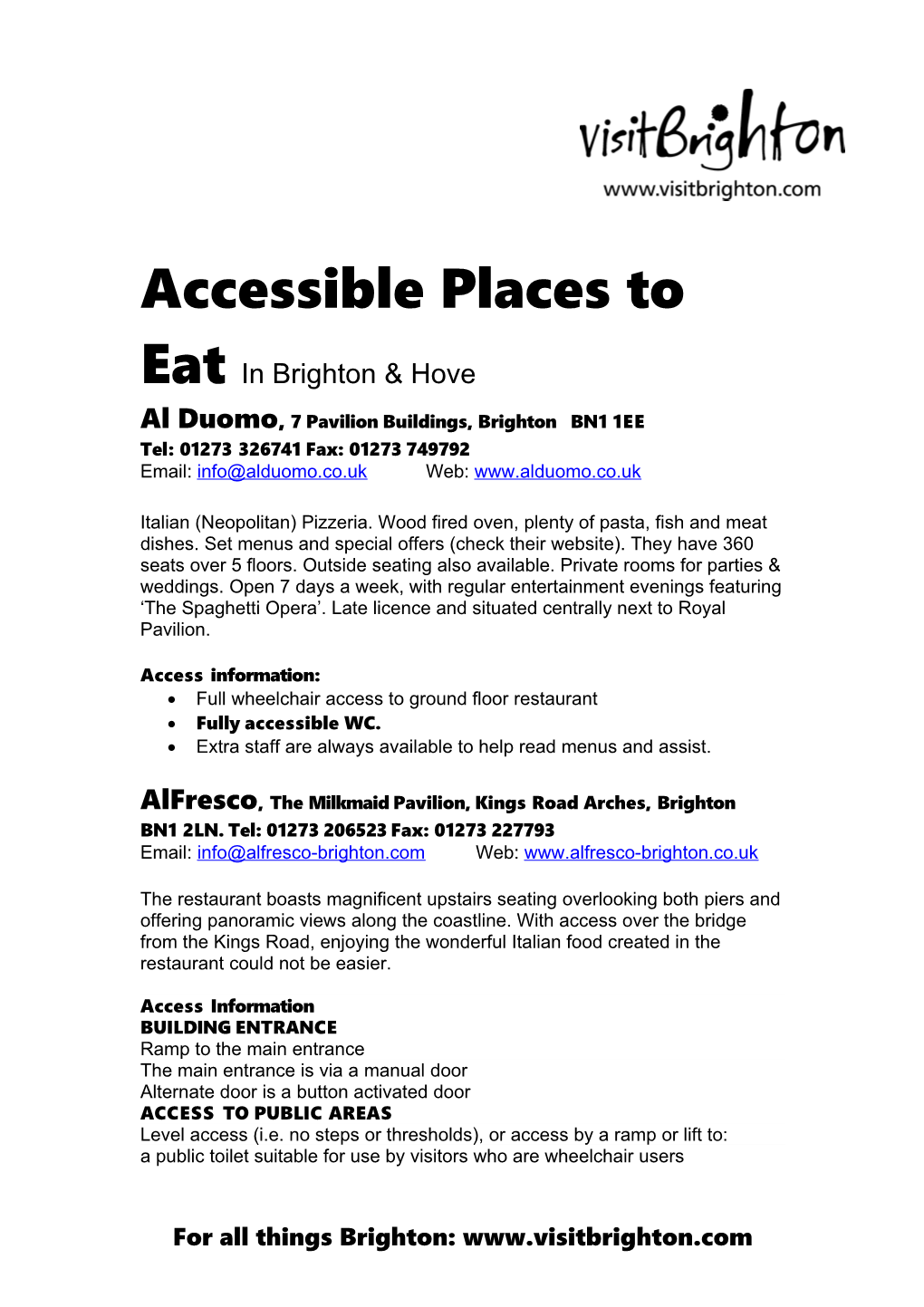 Accessible Places to Eat in Brighton & Hove