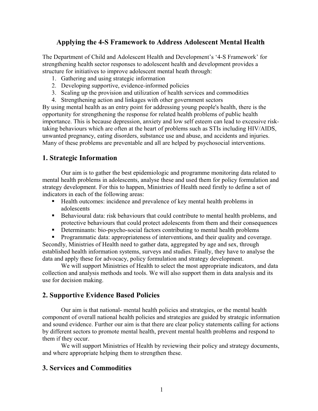 Applying the 4-S Framework to Address Adolescent Mental Health