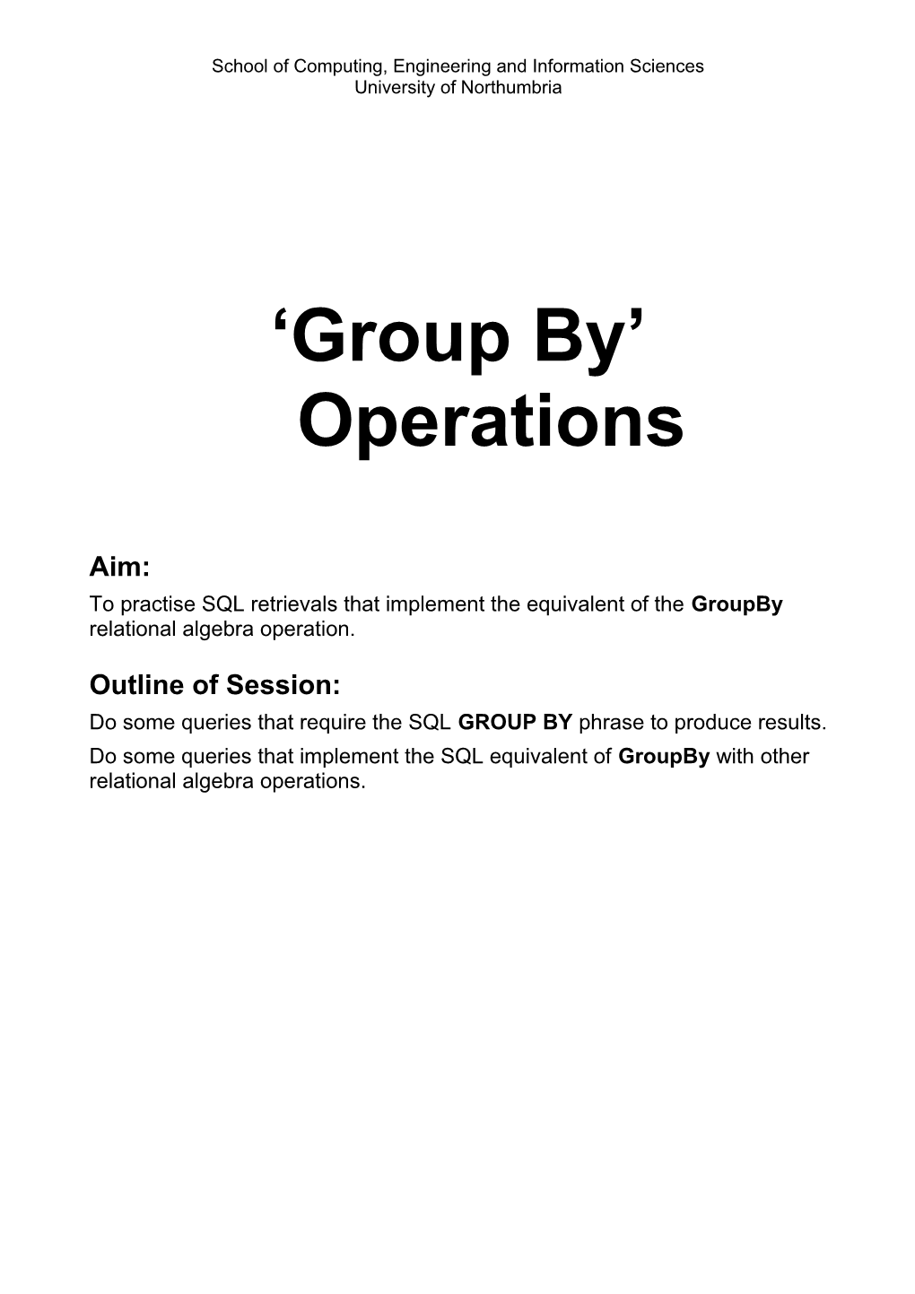 Group by Operations