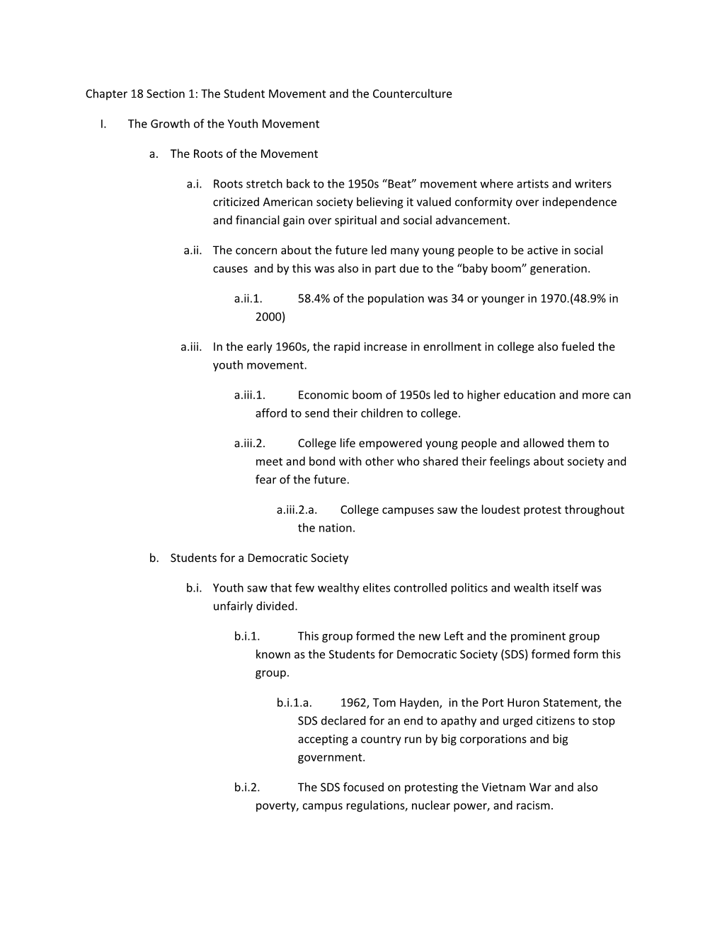 Chapter 18 Section 1: the Student Movement and the Counterculture