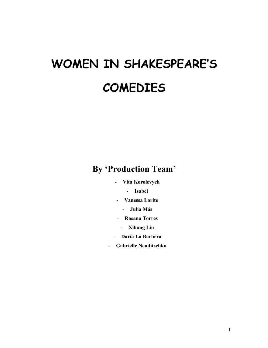 Women in Shakespeare S Comedies