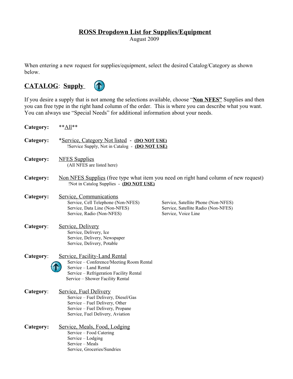 ROSS Dropdown List for Supplies/Equipment