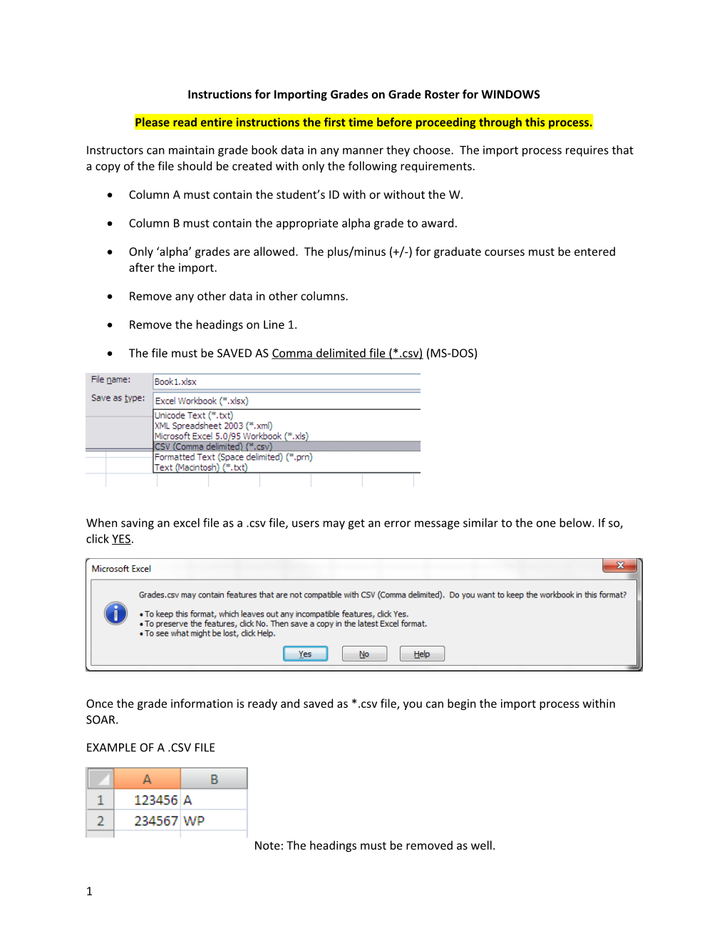 Instructions for Importing Grades on Grade Roster for WINDOWS