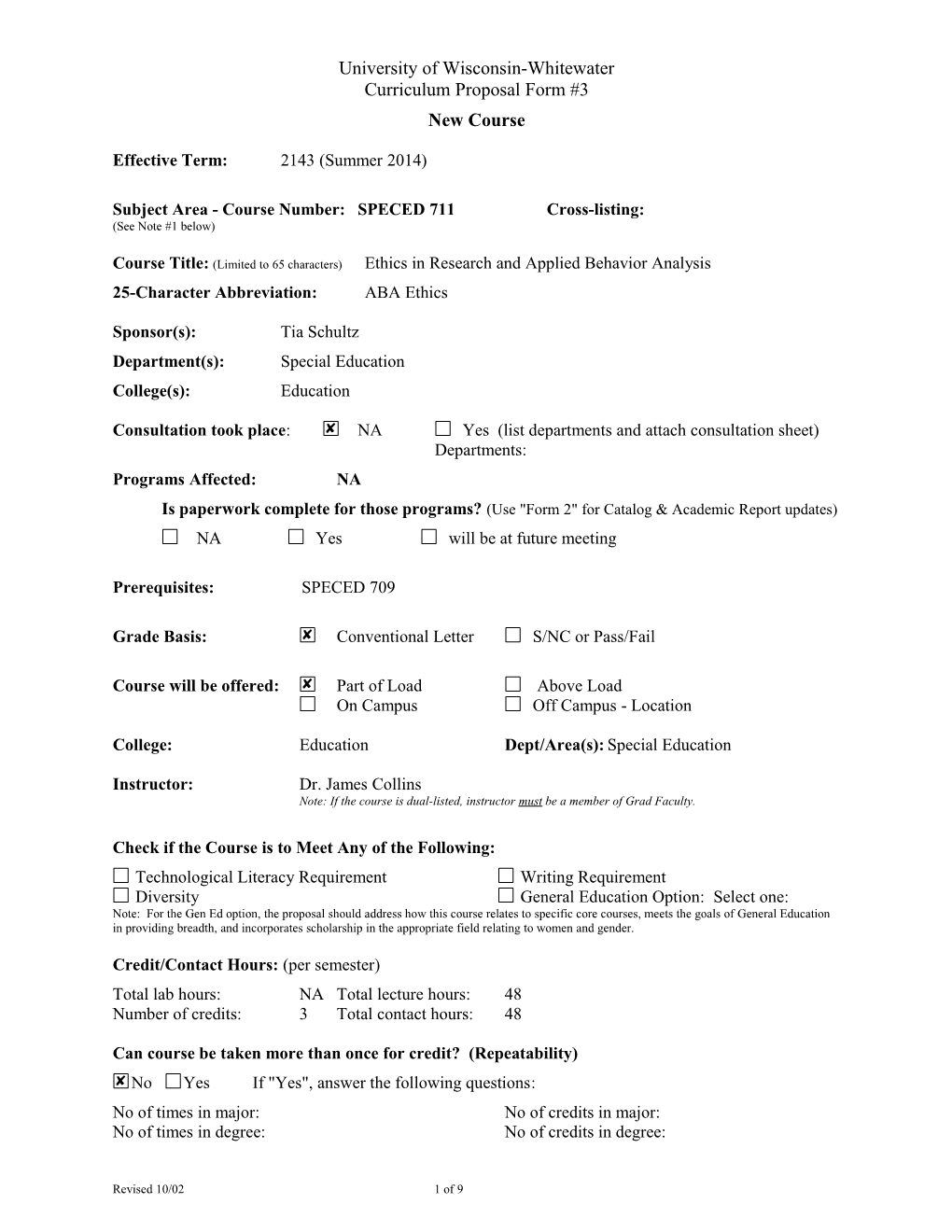 Subject Area - Course Number:SPECED 711Cross-Listing