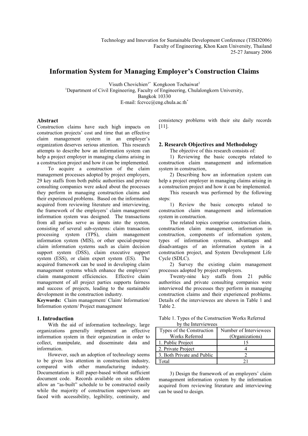 Information System for Managing Employer S Construction Claims