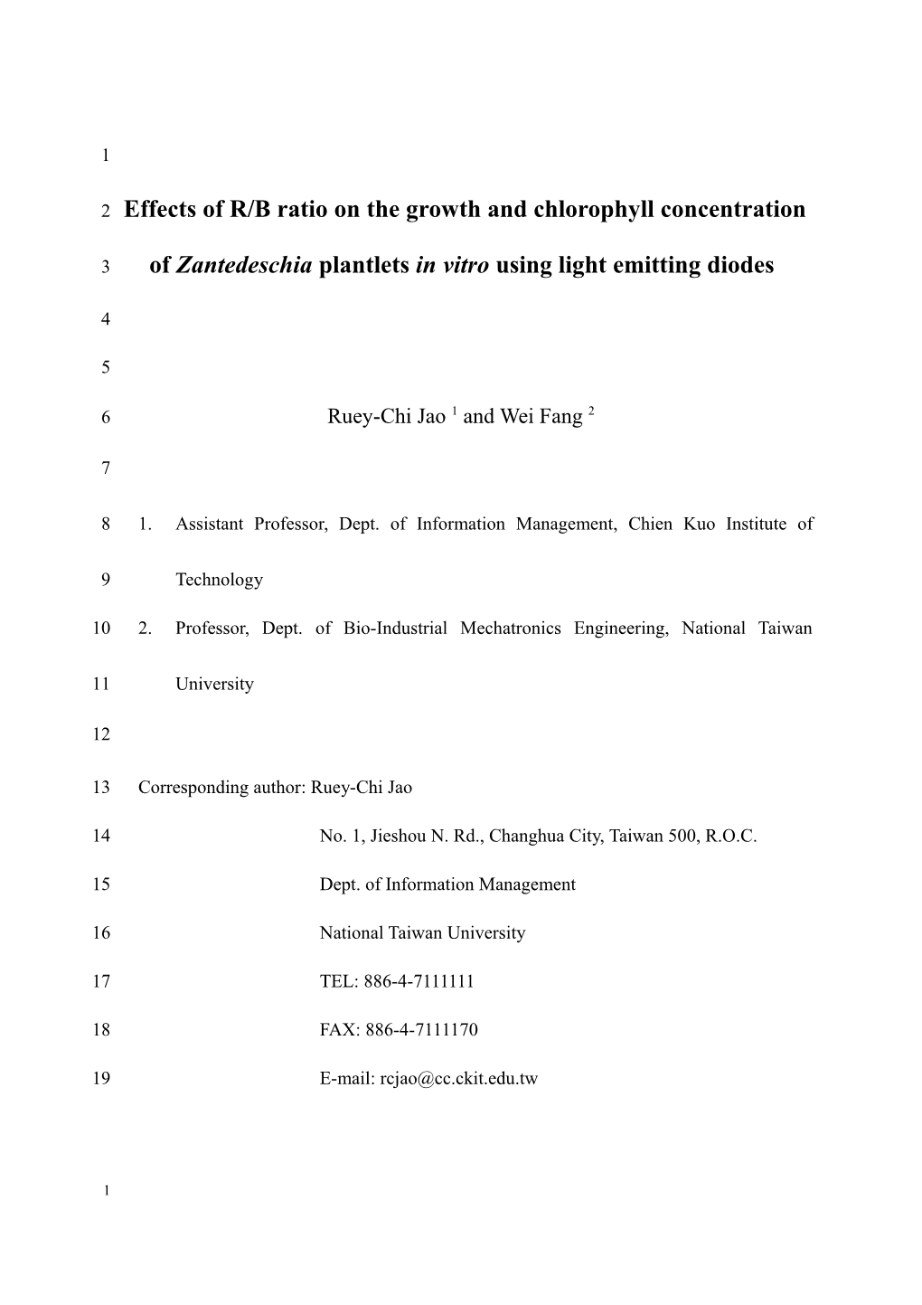 Effects of R/B Ratio on the Growth and Chlorophyll Concentration Ofzantedeschia Plantlets