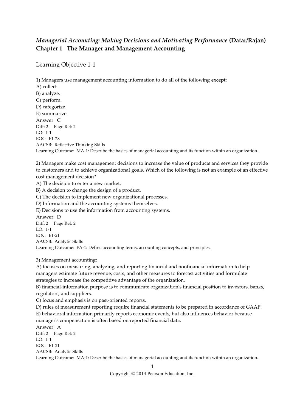 Chapter 1 the Manager and Management Accounting