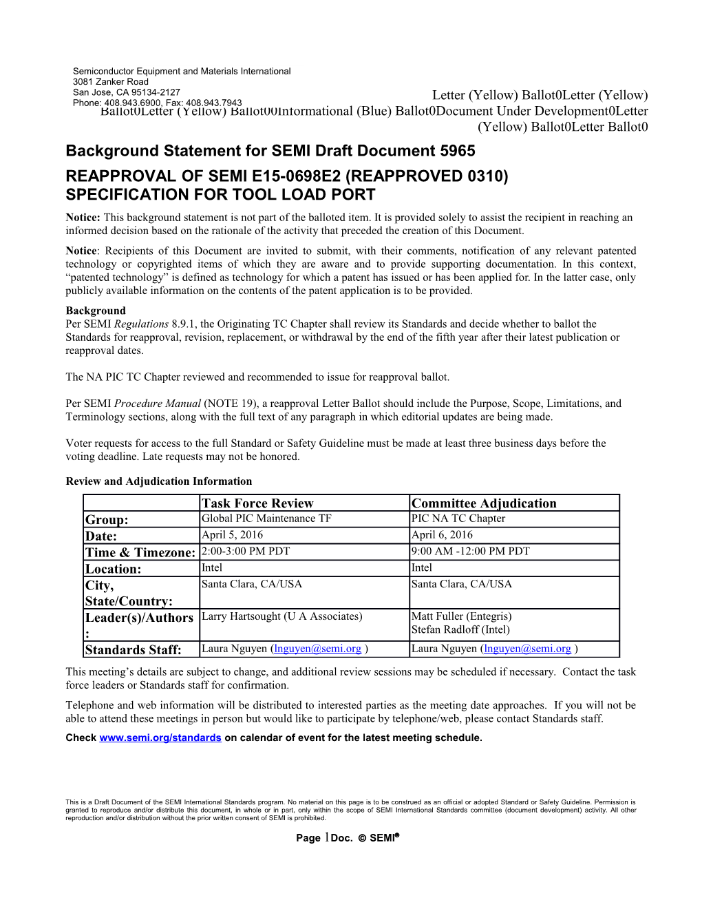 Background Statement for SEMI Draft Document 5965