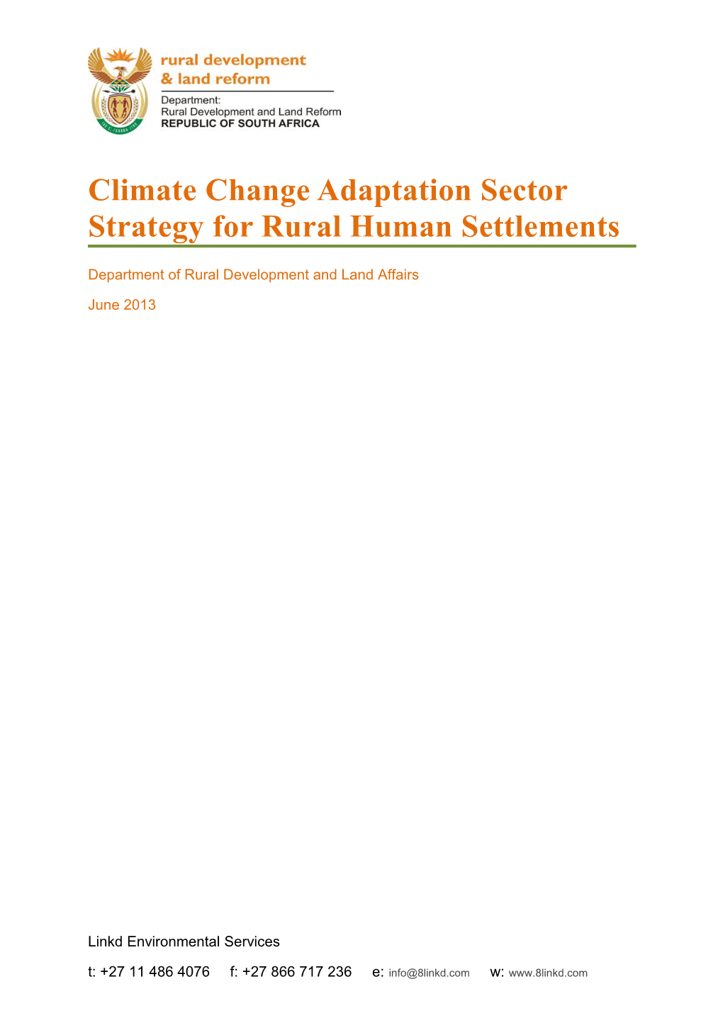 Draft Climate Change Adaptation Sector Plan for Rural Settlement