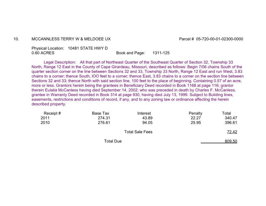 10.MCCANNLESS TERRY W & MELDOEE Uxparcel # 05-720-00-01-02300-0000