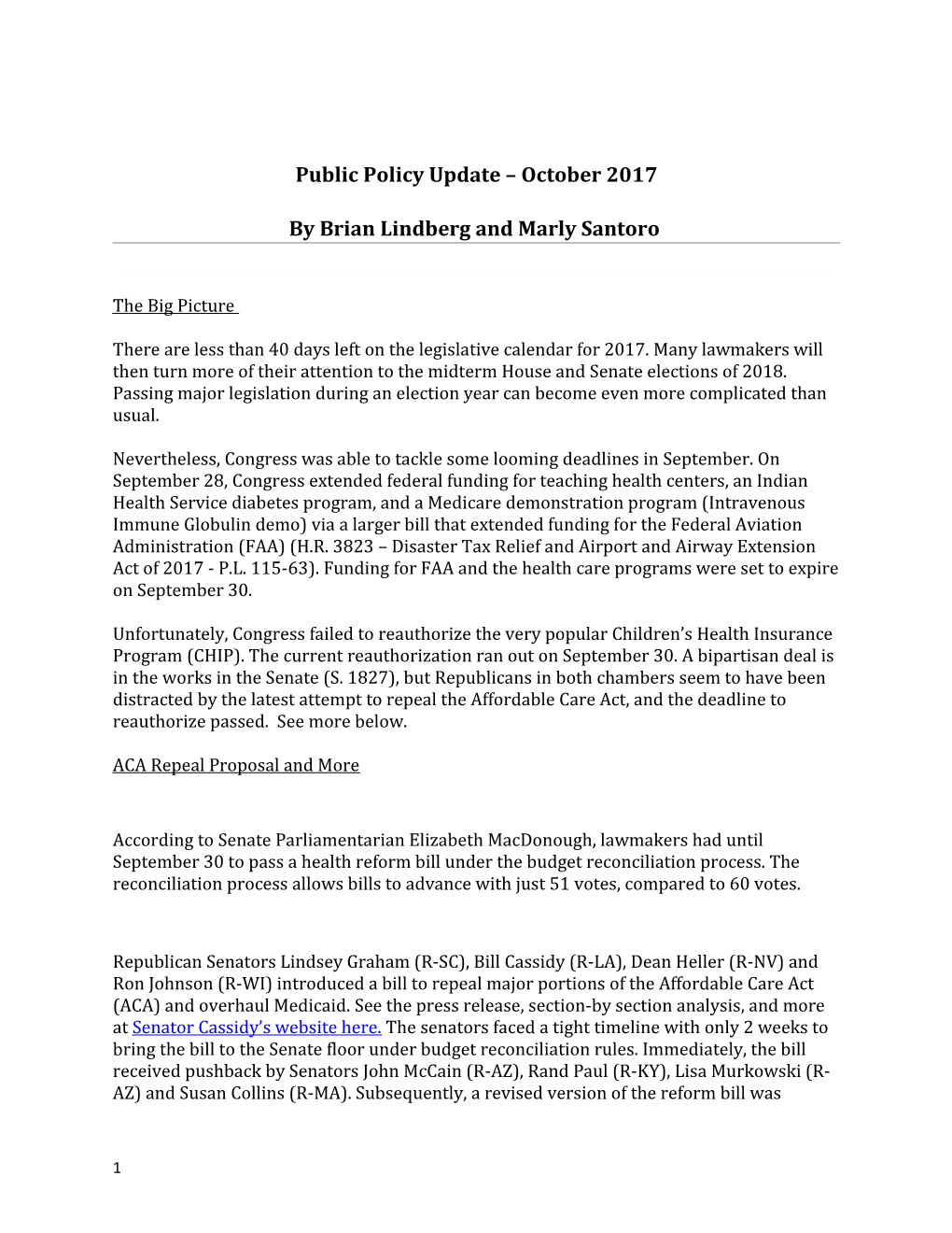 Public Policy Update October 2017