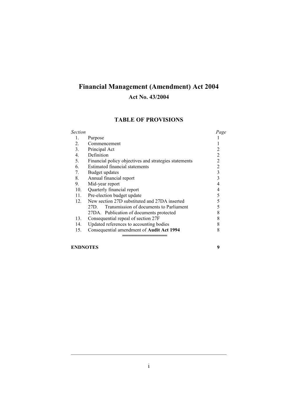 Financial Management (Amendment) Act 2004