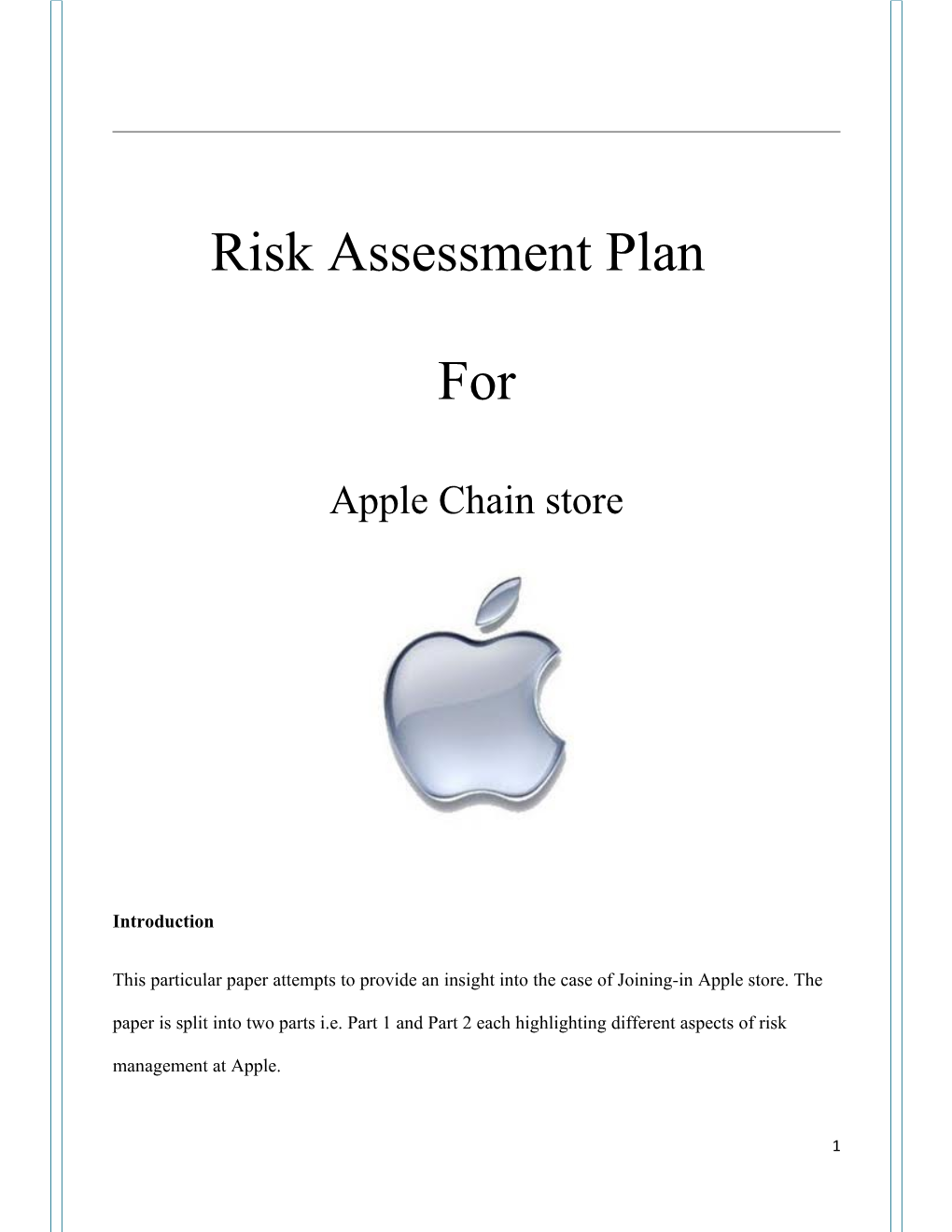 Risk Assessment Plan