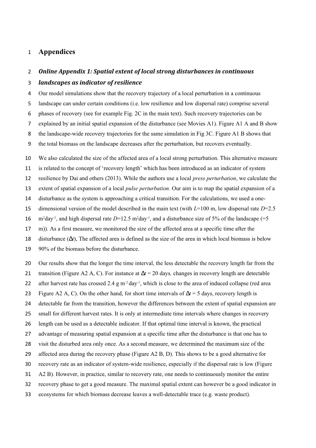 Online Appendix 1: Spatial Extent of Local Strong Disturbances in Continuous Landscapes