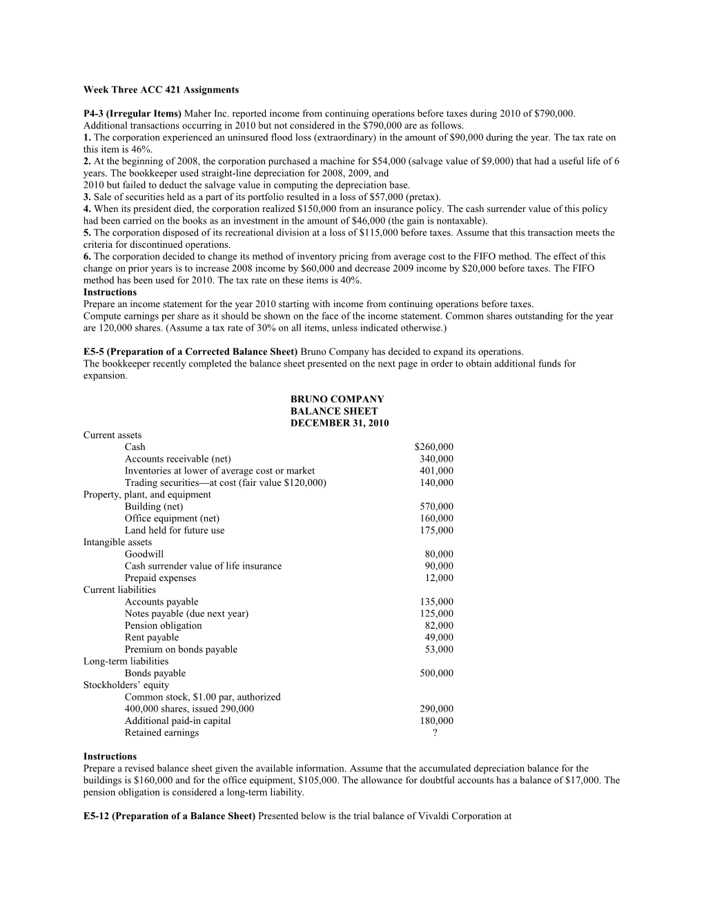 Week Three ACC 421 Assignments