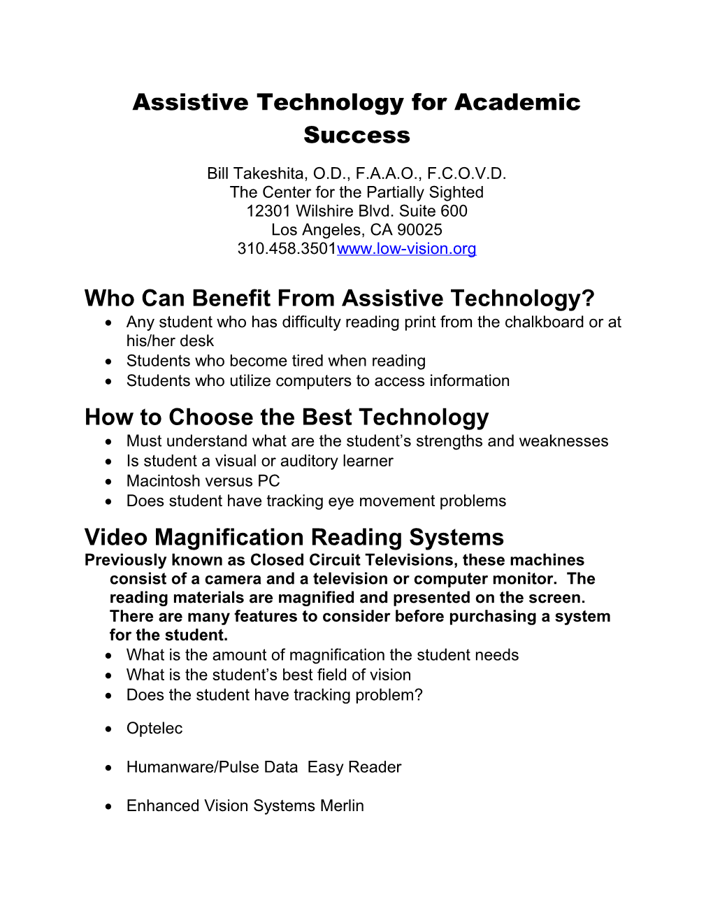 Assistive Technology for Academic Success