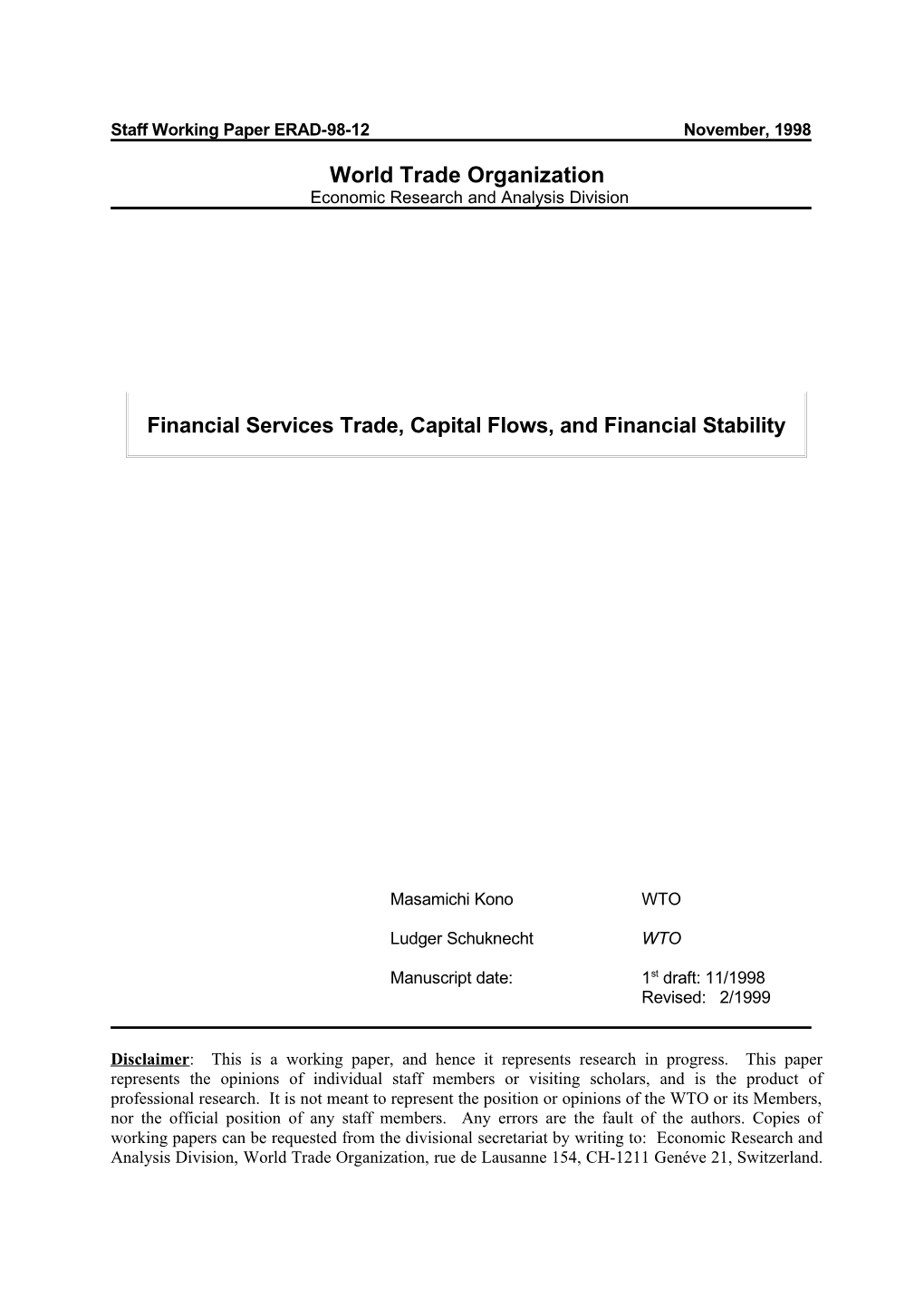 Commitments Towards Financial Services Trade Liberalization, Capital Flows
