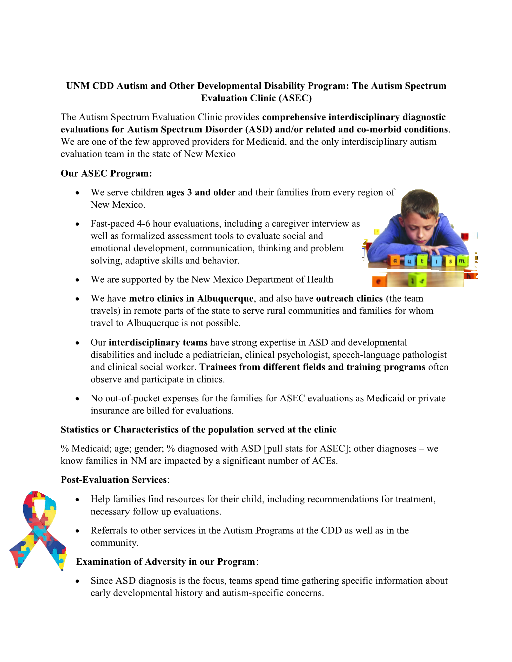 UNM CDD Autism and Other Developmental Disability Program: the Autism Spectrum Evaluation