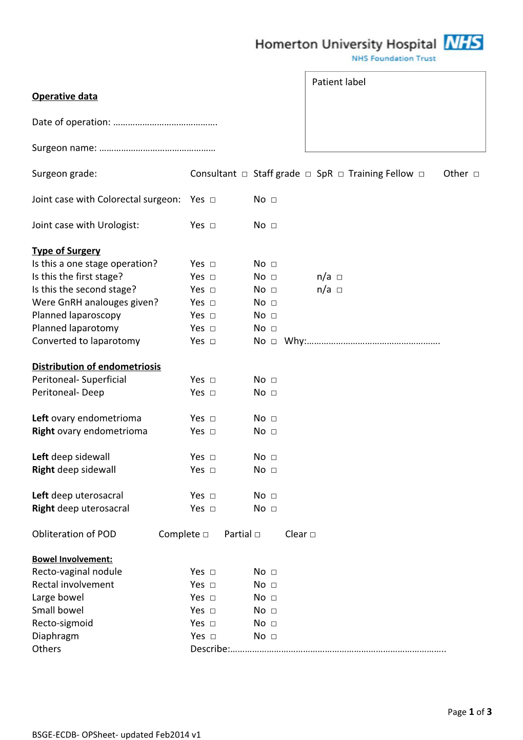 Surgeon Grade: Consultant Staff Grade Spr Training Fellow Other